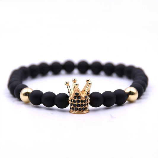 Elegant matte black copper bead bracelet with sparkling zircon inlays