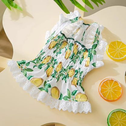 Rock yellow lemon coloured dog dress with thin breathable fabric and strap skirt in princess style