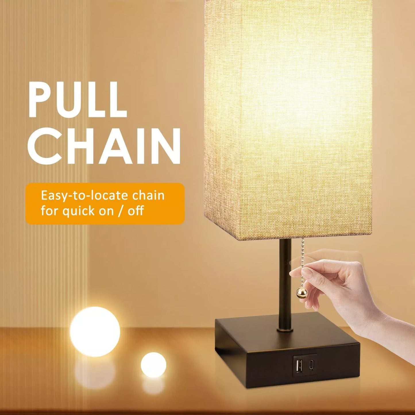 Bedside table lamp with adjustable brightness and USB ports in various colours