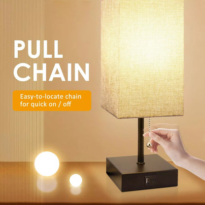 Bedside table lamp with adjustable brightness and USB ports in various colours