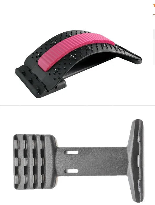 Adjustable back stretcher massager with multiple massage heads for lumbar spine pain relief