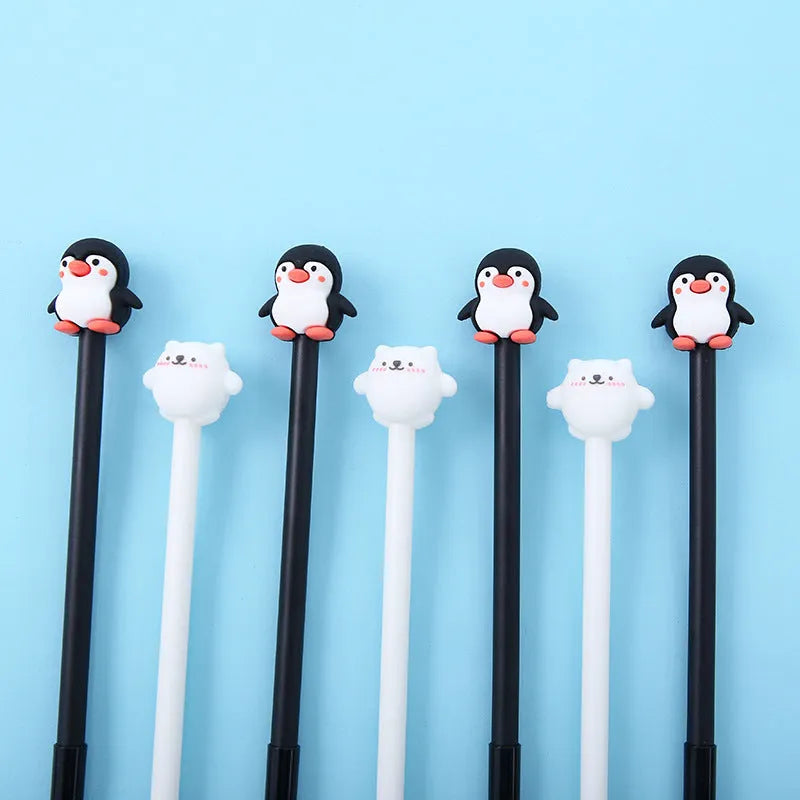 Korean cartoon penguin design silicone gel pen with 0.5mm black ink, in peacock blue and black colour options.