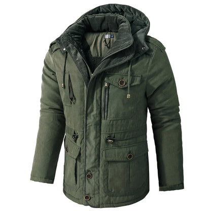 Men's plus size mid-length fleece-lined thickened cotton-padded coat in a range of stylish colours
