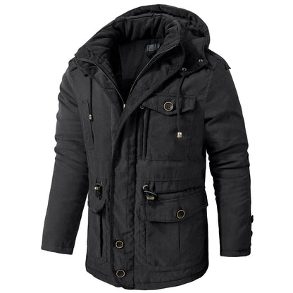 Men's plus size mid-length fleece-lined thickened cotton-padded coat in a range of stylish colours