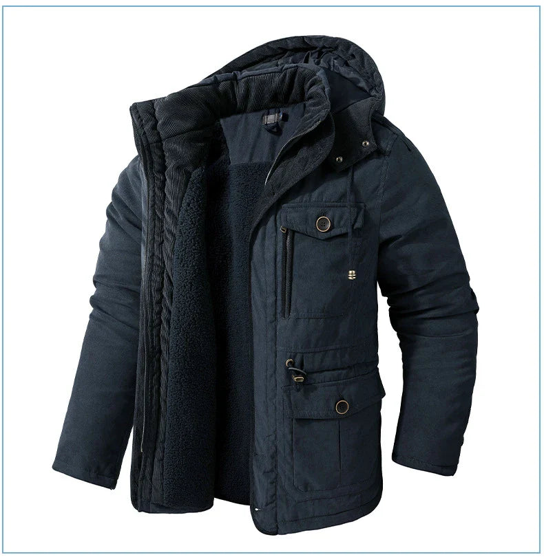 Men's plus size mid-length fleece-lined thickened cotton-padded coat in a range of stylish colours