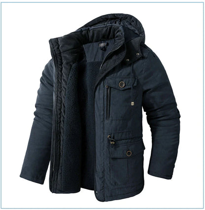 Men's plus size mid-length fleece-lined thickened cotton-padded coat in a range of stylish colours