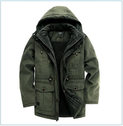 Men's plus size mid-length fleece-lined thickened cotton-padded coat in a range of stylish colours