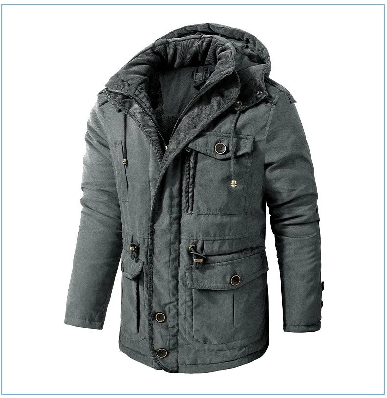 Men's plus size mid-length fleece-lined thickened cotton-padded coat in a range of stylish colours