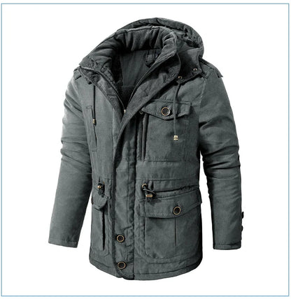 Men's plus size mid-length fleece-lined thickened cotton-padded coat in a range of stylish colours