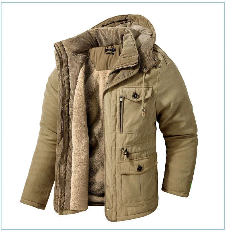 Men's plus size mid-length fleece-lined thickened cotton-padded coat in a range of stylish colours