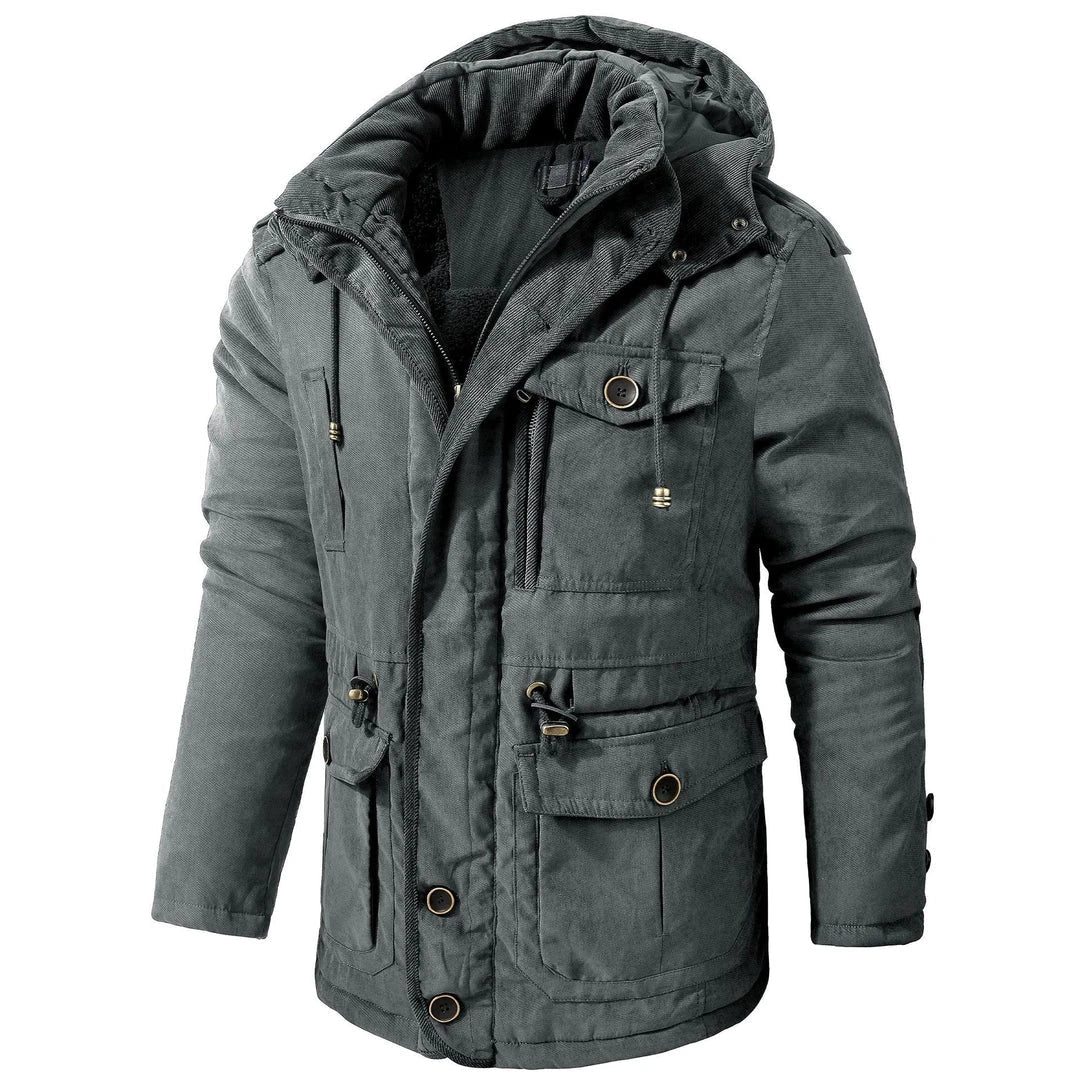 Men's plus size mid-length fleece-lined thickened cotton-padded coat in a range of stylish colours