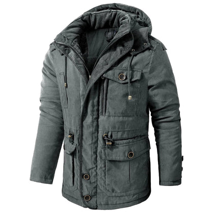 Men's plus size mid-length fleece-lined thickened cotton-padded coat in a range of stylish colours
