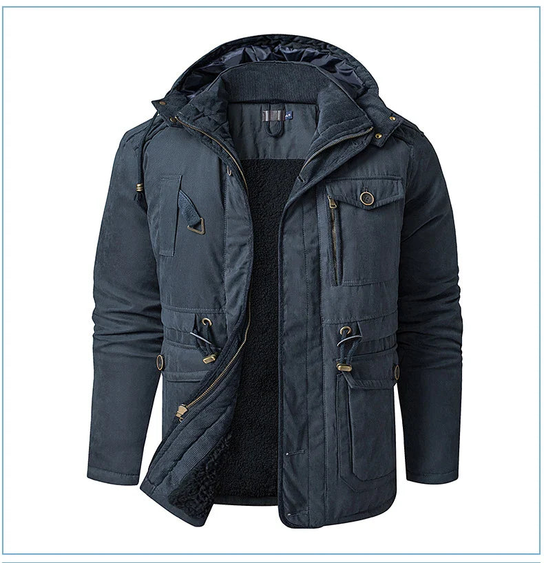 Men's plus size mid-length fleece-lined thickened cotton-padded coat in a range of stylish colours