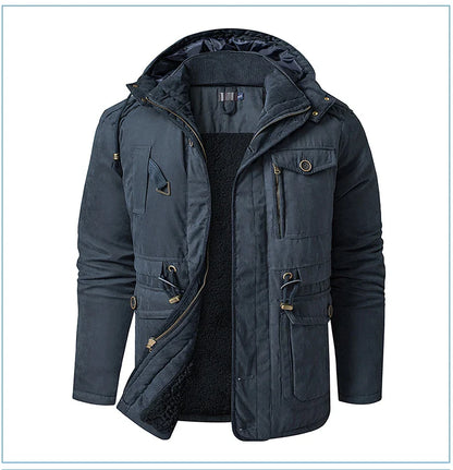 Men's plus size mid-length fleece-lined thickened cotton-padded coat in a range of stylish colours