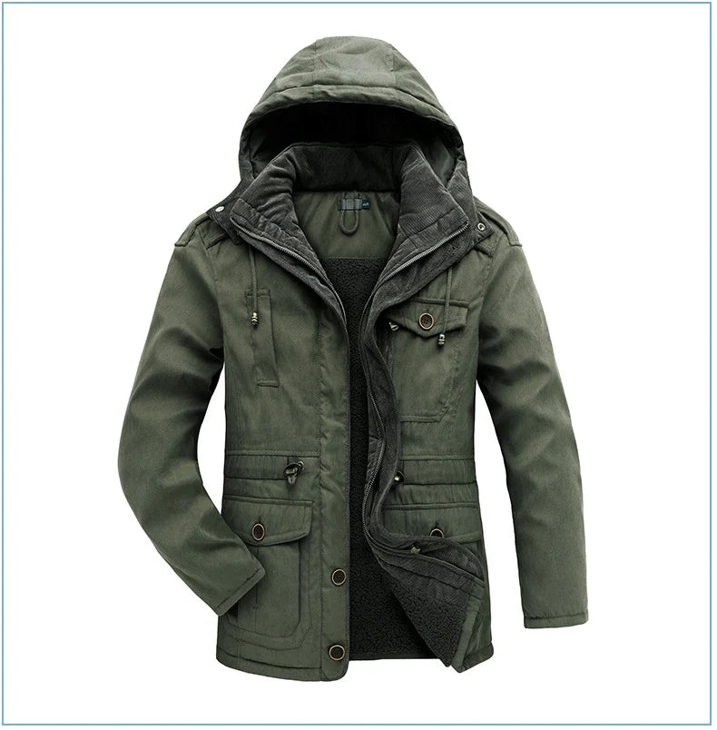 Men's plus size mid-length fleece-lined thickened cotton-padded coat in a range of stylish colours