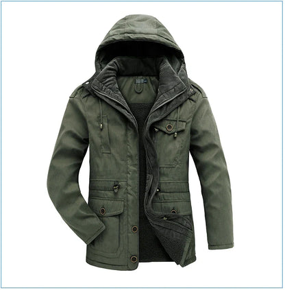 Men's plus size mid-length fleece-lined thickened cotton-padded coat in a range of stylish colours
