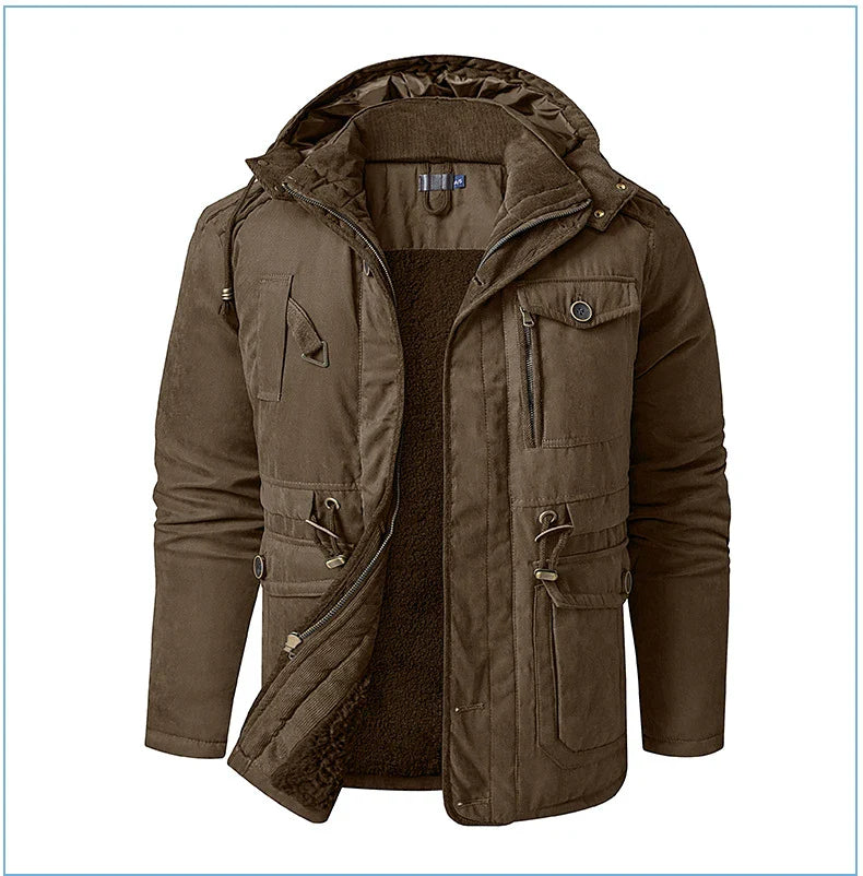 Men's plus size mid-length fleece-lined thickened cotton-padded coat in a range of stylish colours