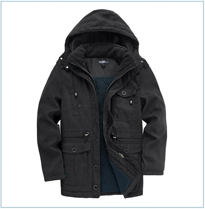 Men's plus size mid-length fleece-lined thickened cotton-padded coat in a range of stylish colours
