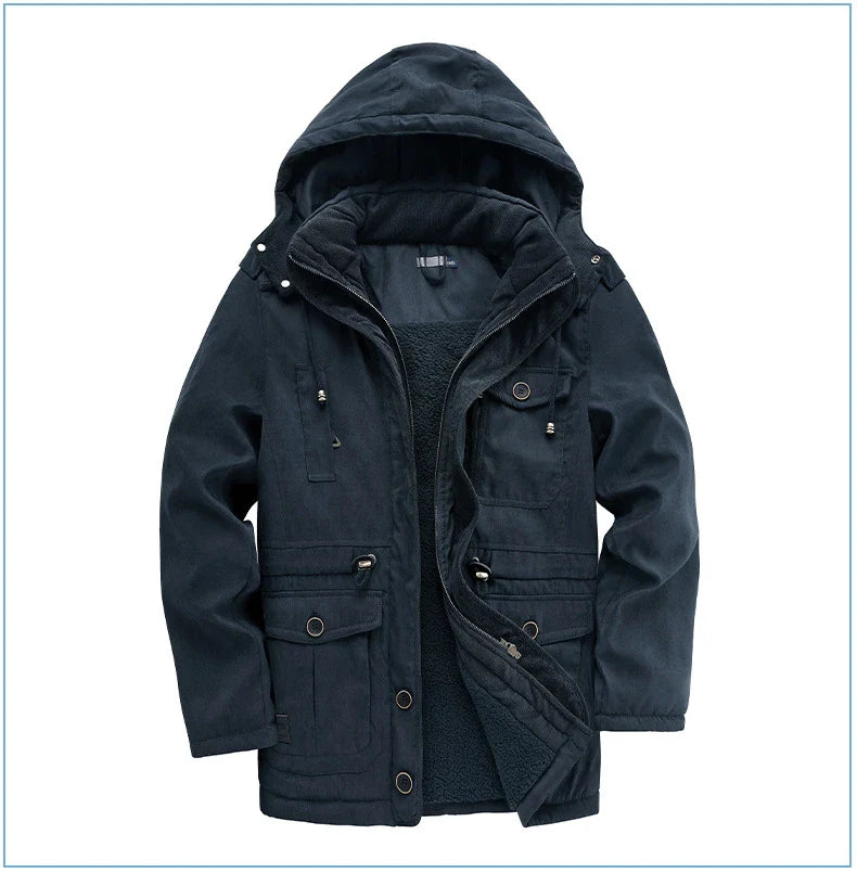 Men's plus size mid-length fleece-lined thickened cotton-padded coat in a range of stylish colours
