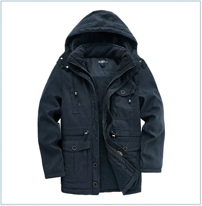 Men's plus size mid-length fleece-lined thickened cotton-padded coat in a range of stylish colours