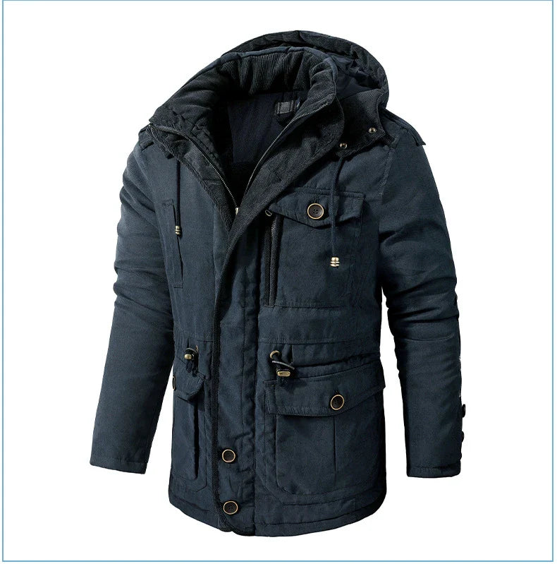 Men's plus size mid-length fleece-lined thickened cotton-padded coat in a range of stylish colours