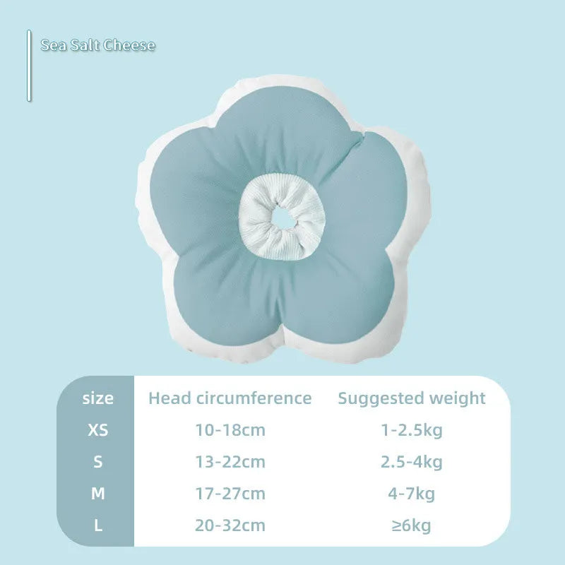 Adjustable cotton cat recovery collar with solar flower design in various colours