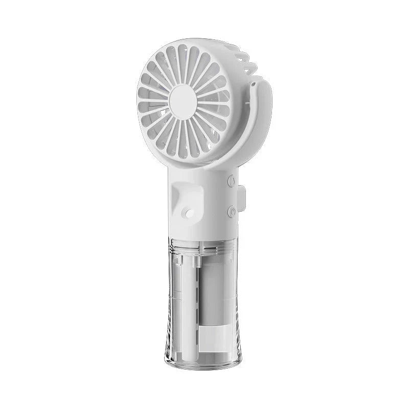 Compact handheld cooling mist fan with 4 adjustable wind speeds, perfect for staying cool and refreshed during the British summer