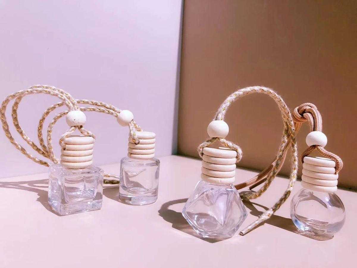 Car perfume pendant fragrance with glass bottle in four style options