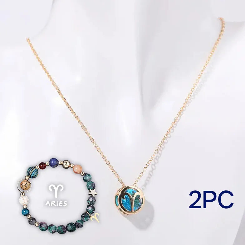 Natural stone beaded necklace and bracelet jewellery set showing 55cm length and 6mm bead size