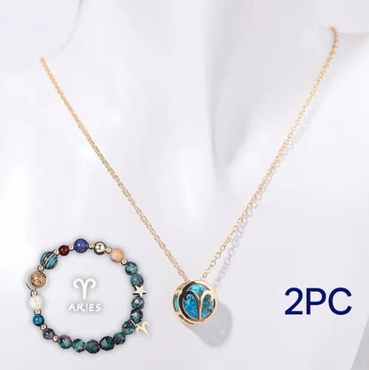 Natural stone beaded necklace and bracelet jewellery set showing 55cm length and 6mm bead size