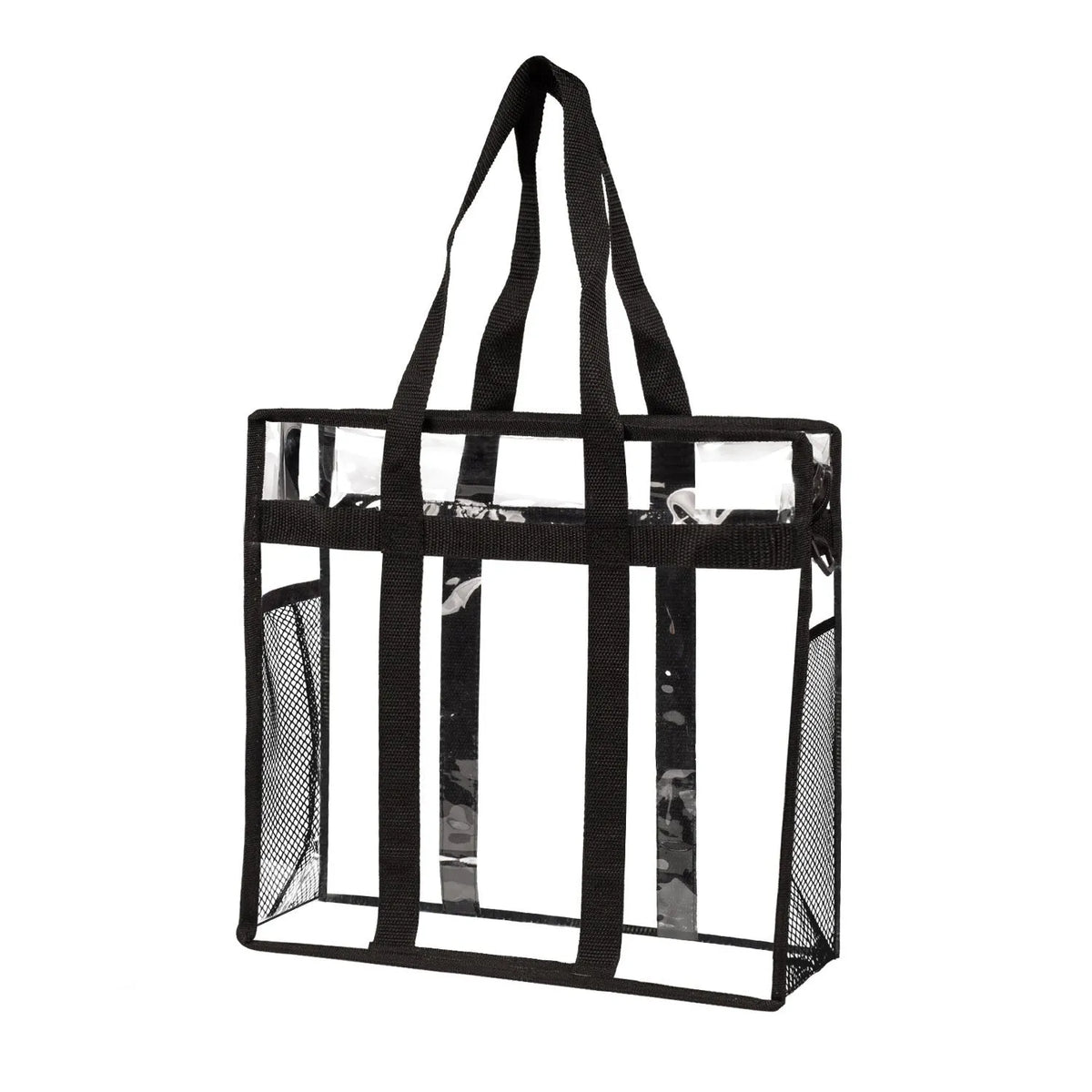 Clear PVC women's messenger bag with a coloured front panel and double shoulder straps.