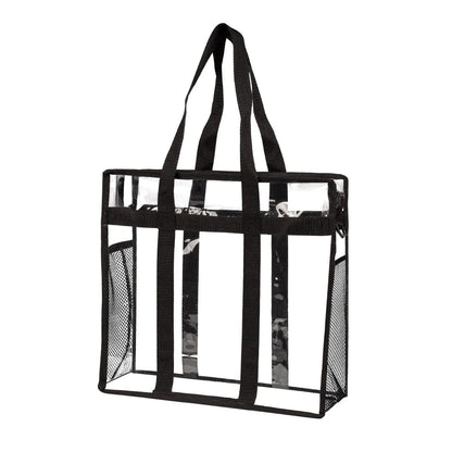 Clear PVC women's messenger bag with a coloured front panel and double shoulder straps.