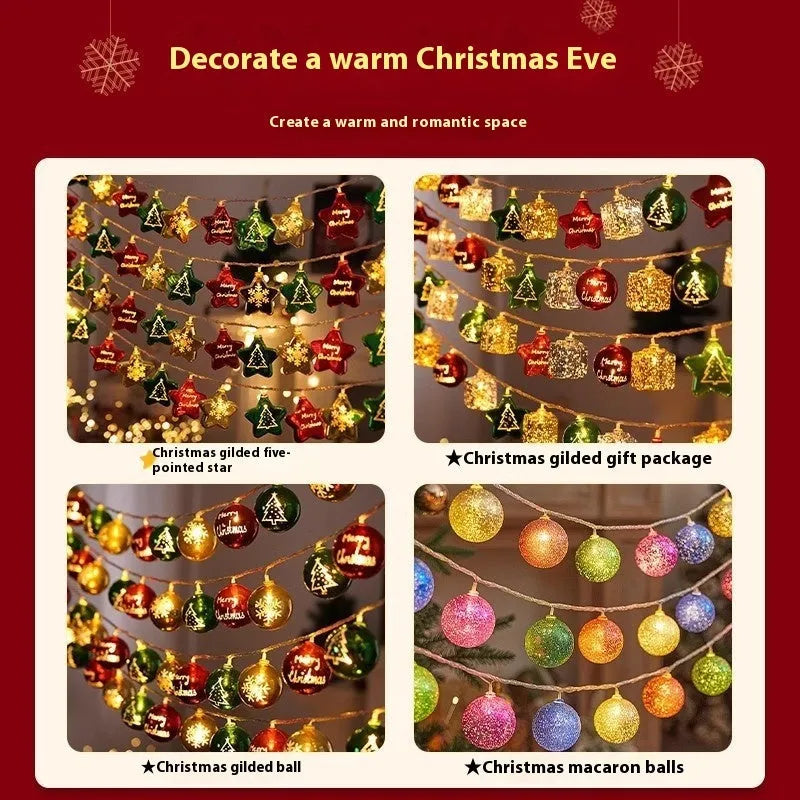 Christmas electroplating ball fairy lights with heart-shaped gold baubles on a string