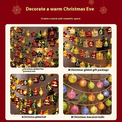 Christmas electroplating ball fairy lights with heart-shaped gold baubles on a string