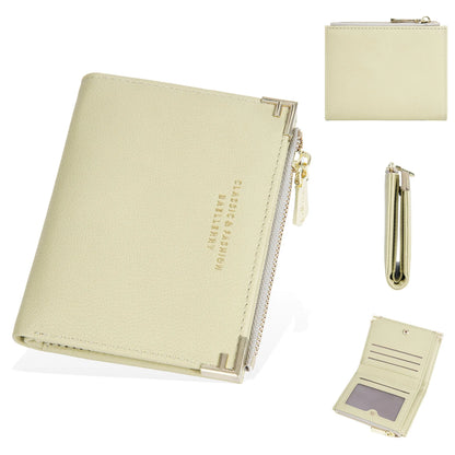 Compact women's wallet showing card slots and zipper coin purse in PU leather