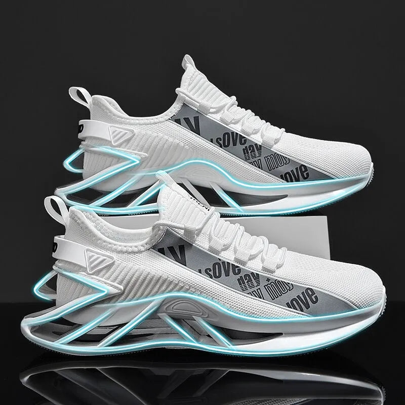 Men's fly woven mesh casual trainers in solid colours with embroidery detail on breathable upper