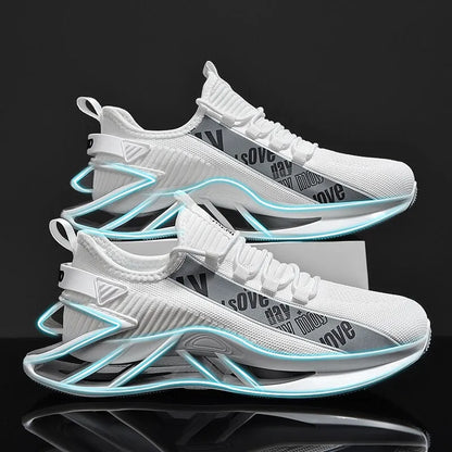Men's fly woven mesh casual trainers in solid colours with embroidery detail on breathable upper