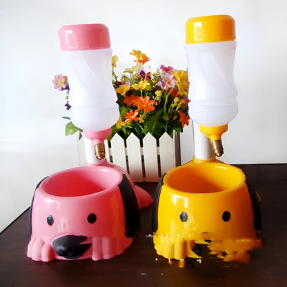 Adjustable rod-lifting pet drinking bowl in blue, pink or yellow with height up to 42cm