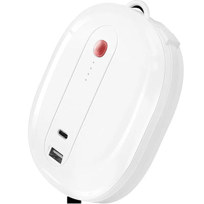 White two-in-one power bank with integrated plug showing 10000mAh capacity