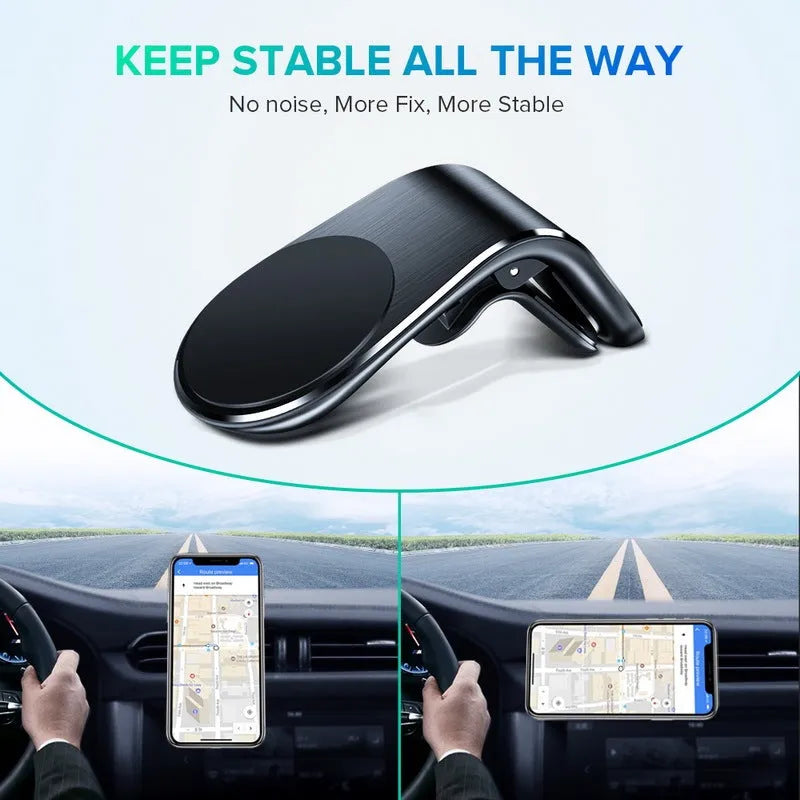 Black, gold, and silver car mounting bracket for dashboard or windscreen, shown with adhesive sticker and rotating variants.