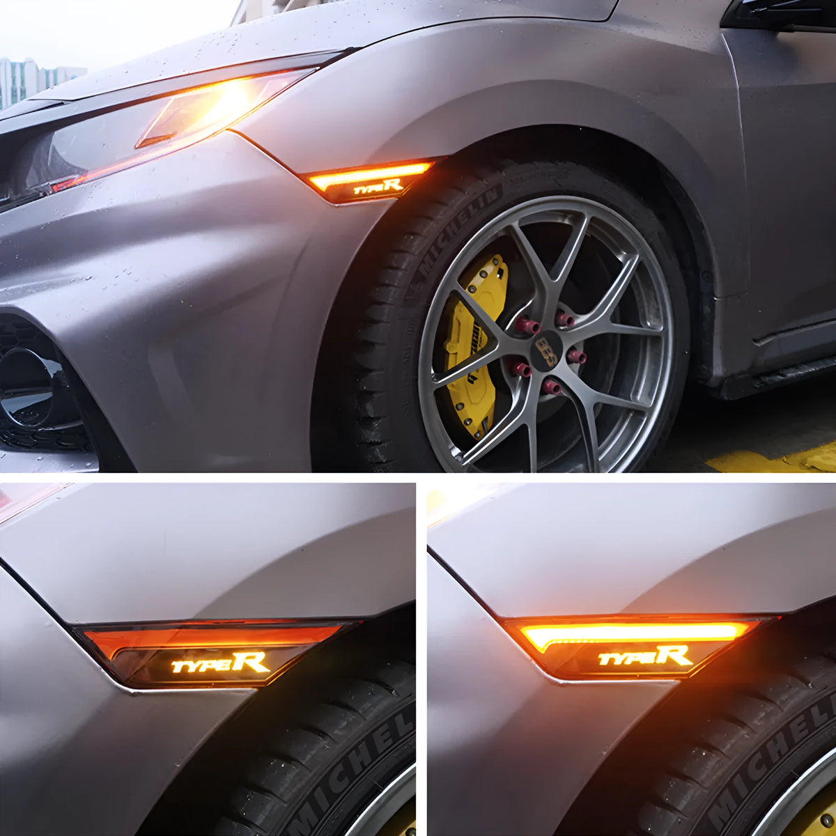 TYPER side turn signal fender streamer for tenth generation Civic, 2-pack, ABS plastic, TypeR red smoked black yellow