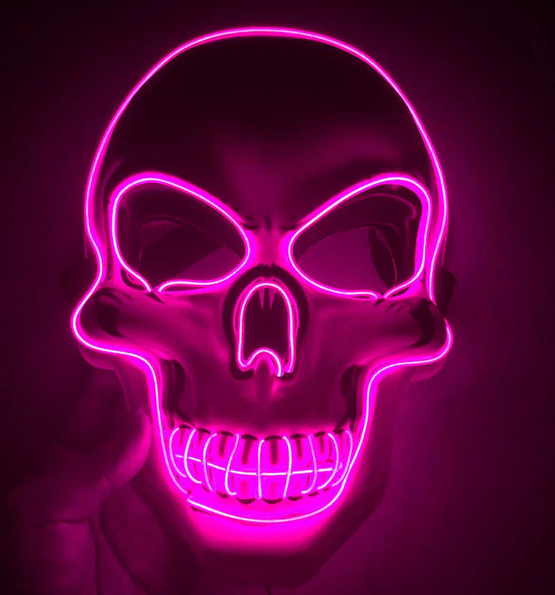 Realistic LED Skeleton Mask with customizable glow-in-the-dark lighting effects for Halloween, parties, and more