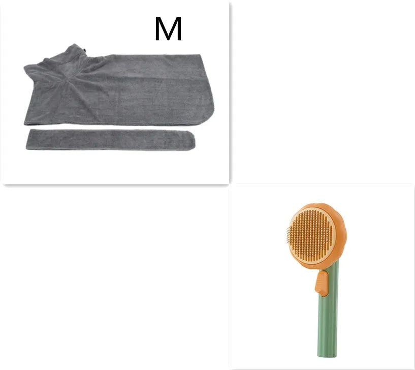 Hand-held pumpkin-coloured pet brush with stainless steel needles for grooming cats and dogs