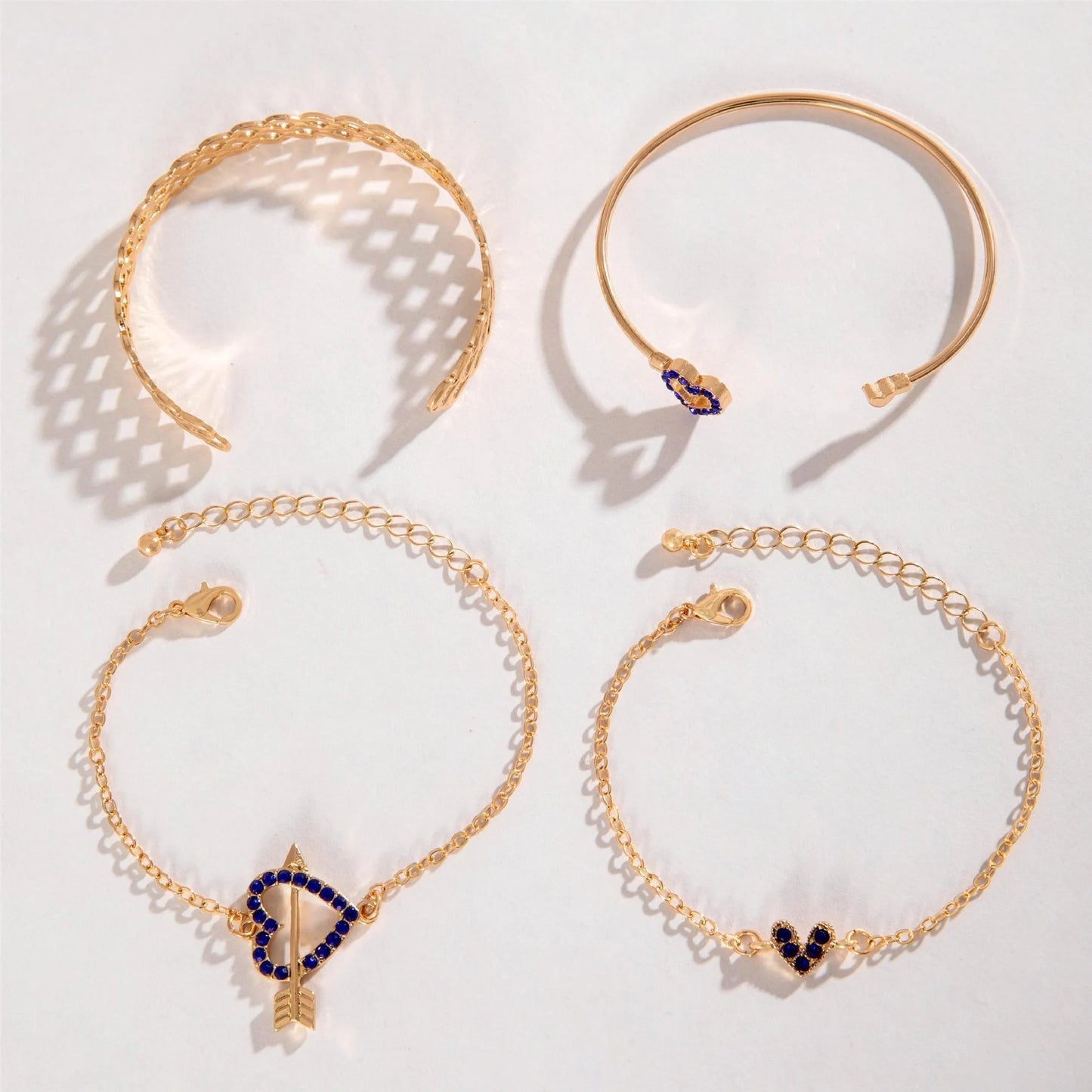 4-piece Blue Flower Love Butterfly Bracelet Set with sparkling rhinestones