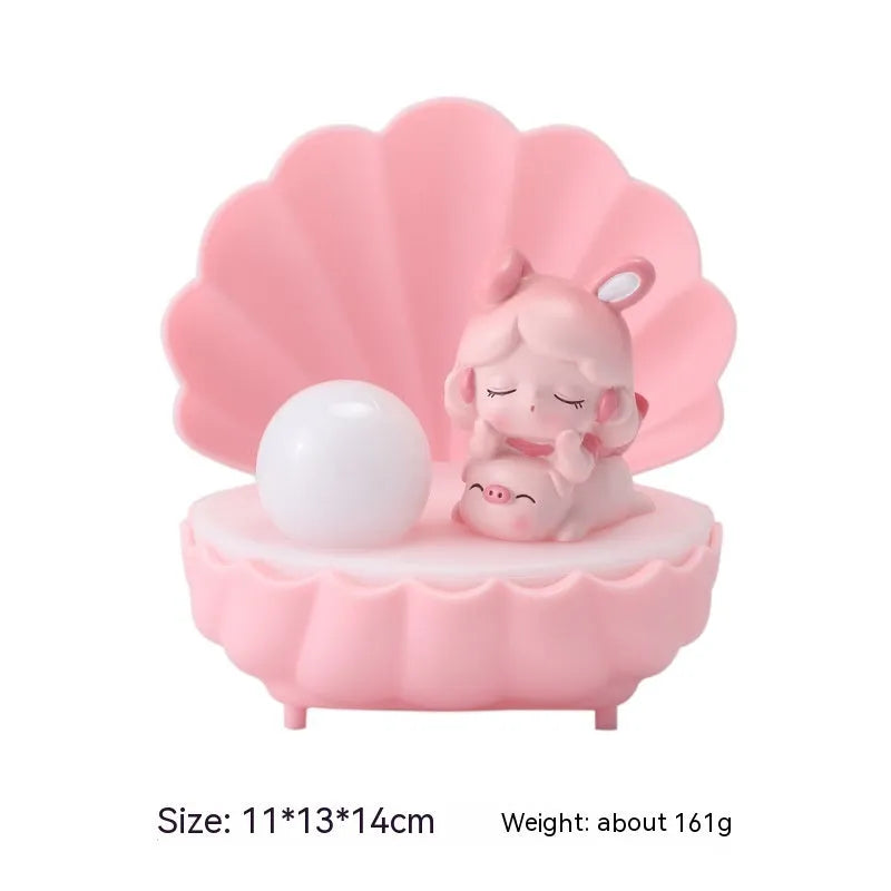 Shell-shaped resin night light with cartoon character design in choice of four colours
