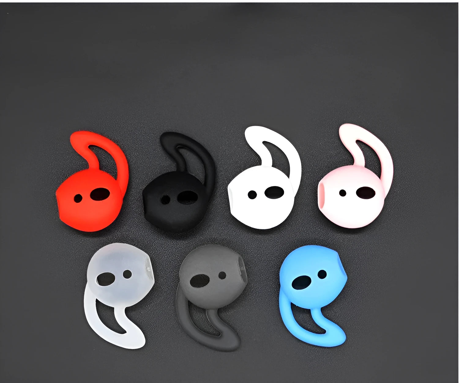 Silicone ear caps for Apple AirPods wireless earphones in multiple colours showing left and right ear options