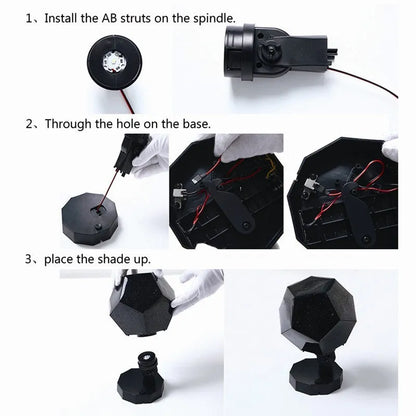 Plastic starry sky projection night light showing constellations on a bedroom ceiling, with remote control.
