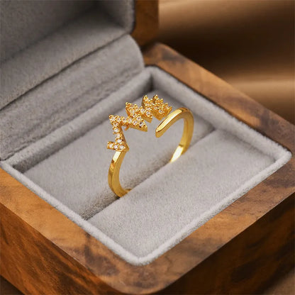 Adjustable geometric open ring in gold electroplated copper with five style options