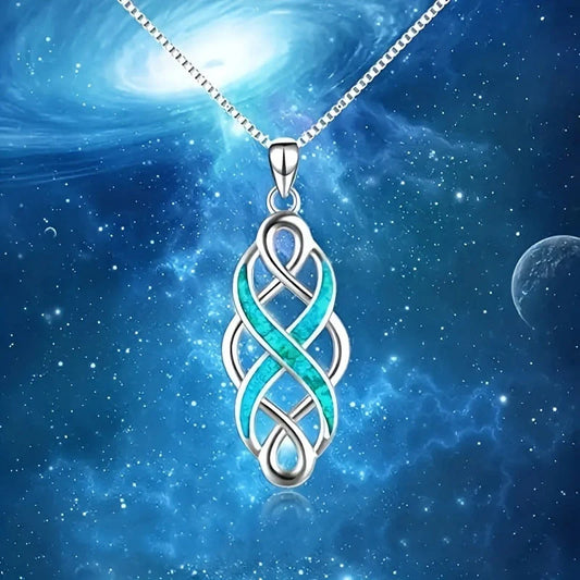 Authentic Irish Celtic Knot Pendant Necklace in blue with cross chain design