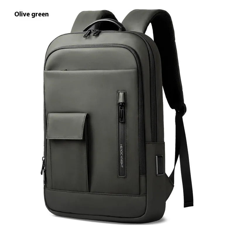 Men's lightweight Oxford cloth backpack in dark grey, olive green, blue or black for business travel